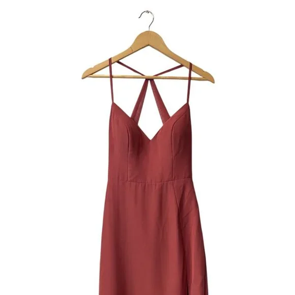 Azazie Manila Bridesmaid Dress Size 6 Rust V-Neck Chiffon Maxi Long Side Slit - Picture 5 of 12